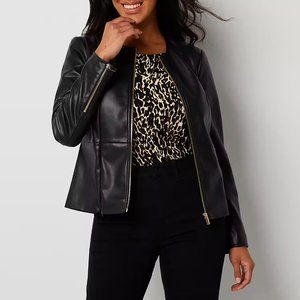 Bold Elements Faux Leather Peplum Jacket Lightweight Topcoat SIZE 6